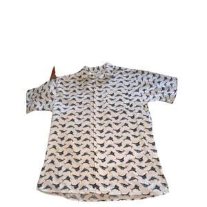 Eddie Bauer Men's M 100% Cotton White Blue‎ Marlin Fish Print Shirt